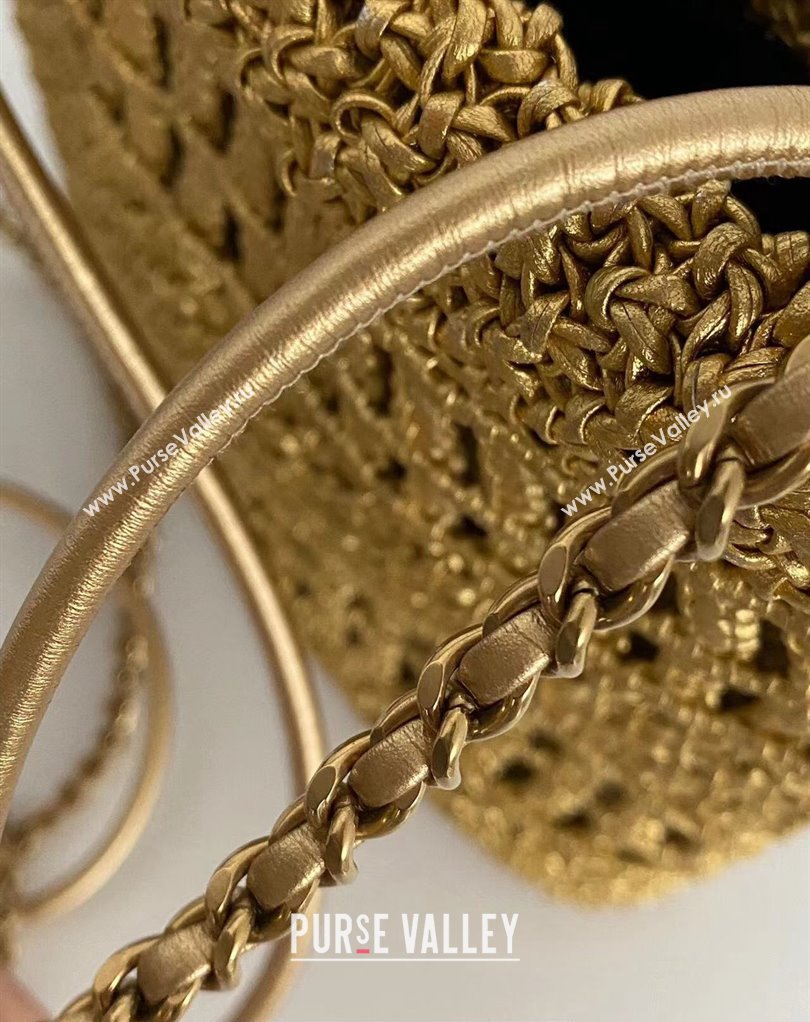 Chanel metallic calfskin macrame CHANEL 22 Mini Handbag AS3980 Gold 2023 (jiyuan-23111604)