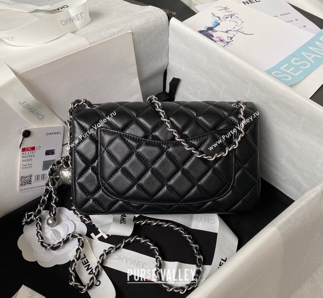 Chanel Pearl on Chain Classic Flap Bag AS1787 Black/Silver 2023 (jiyuan-23111711)