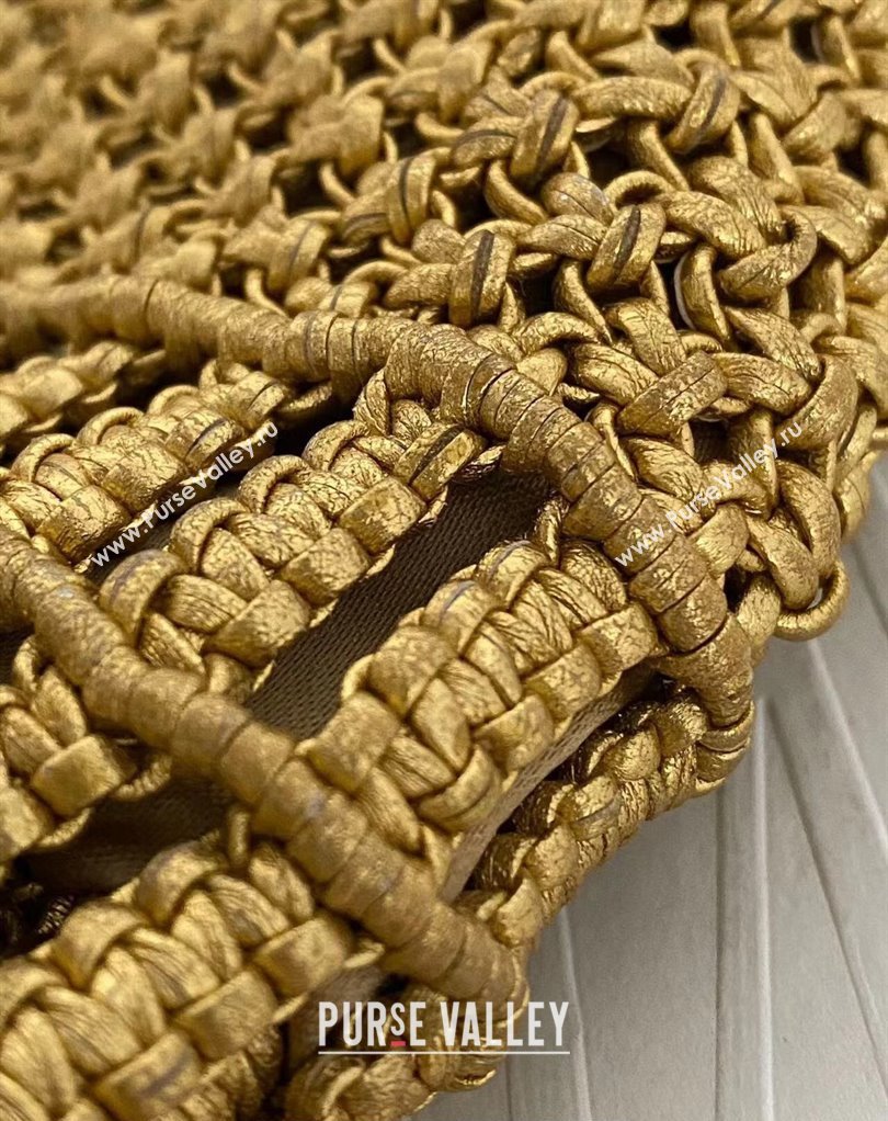 Chanel metallic calfskin macrame CHANEL 22 Mini Handbag AS3980 Gold 2023 (jiyuan-23111604)