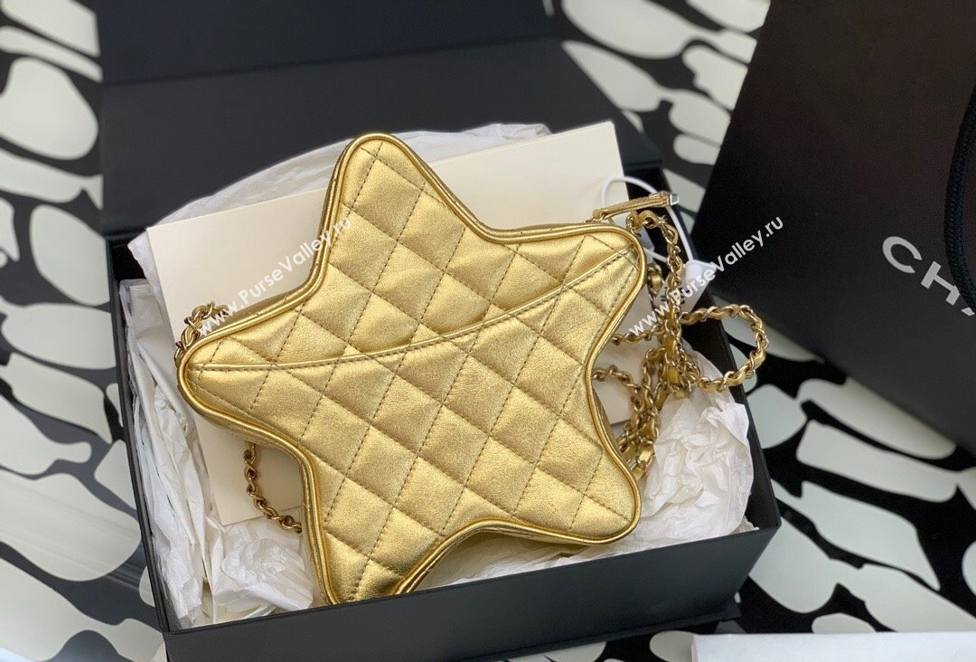 Chanel Lambskin & Gold-Tone Metal Star Handbag AS4579 Metallic Gold 2023 (jiyuan-23111602)