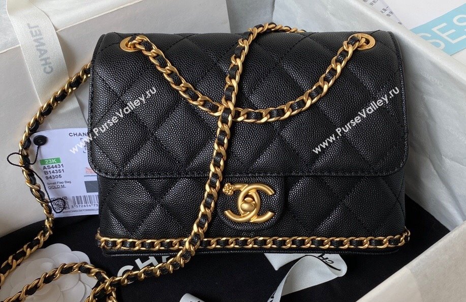 Chanel Grained Calfskin & Gold-Tone Metal Chain Flap Bag AS4431 Black 2023 (jiyuan-23111706)