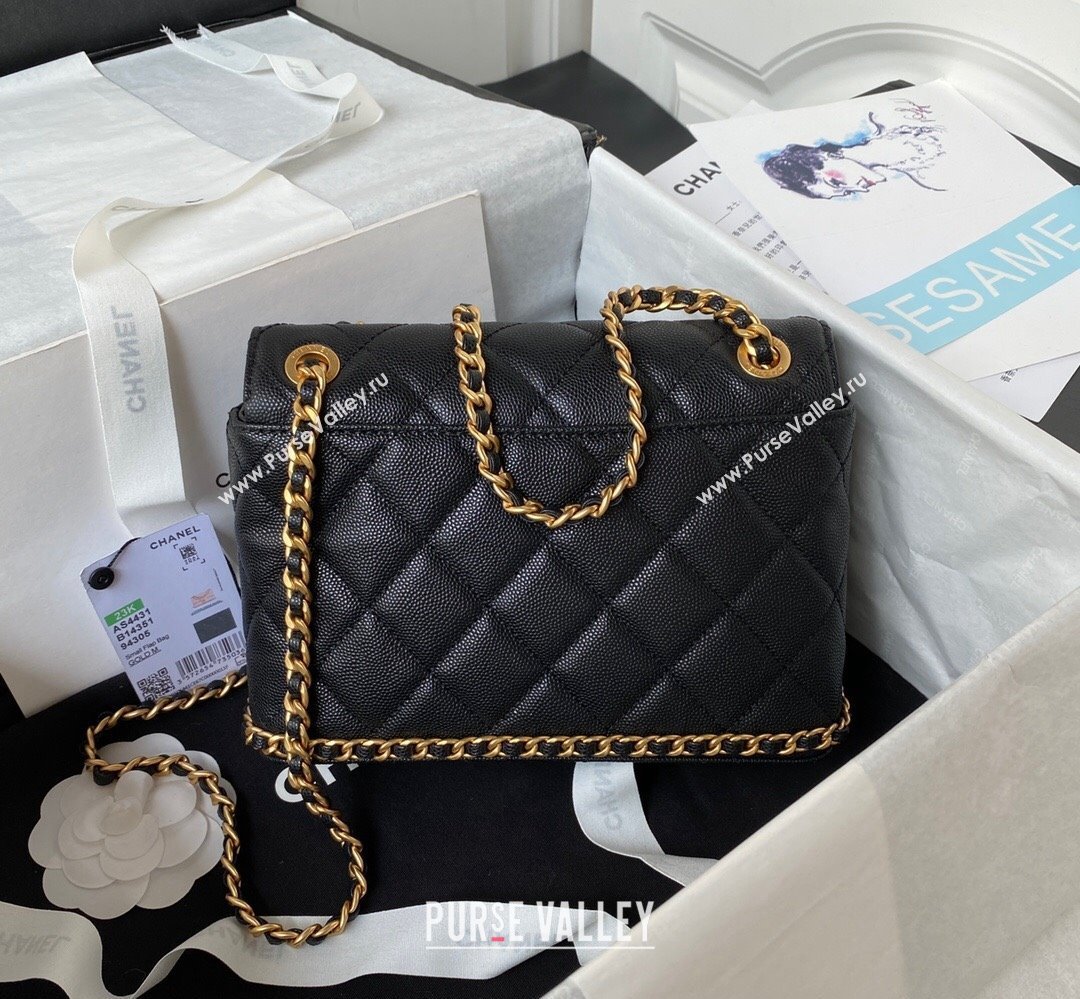 Chanel Grained Calfskin & Gold-Tone Metal Chain Flap Bag AS4431 Black 2023 (jiyuan-23111706)