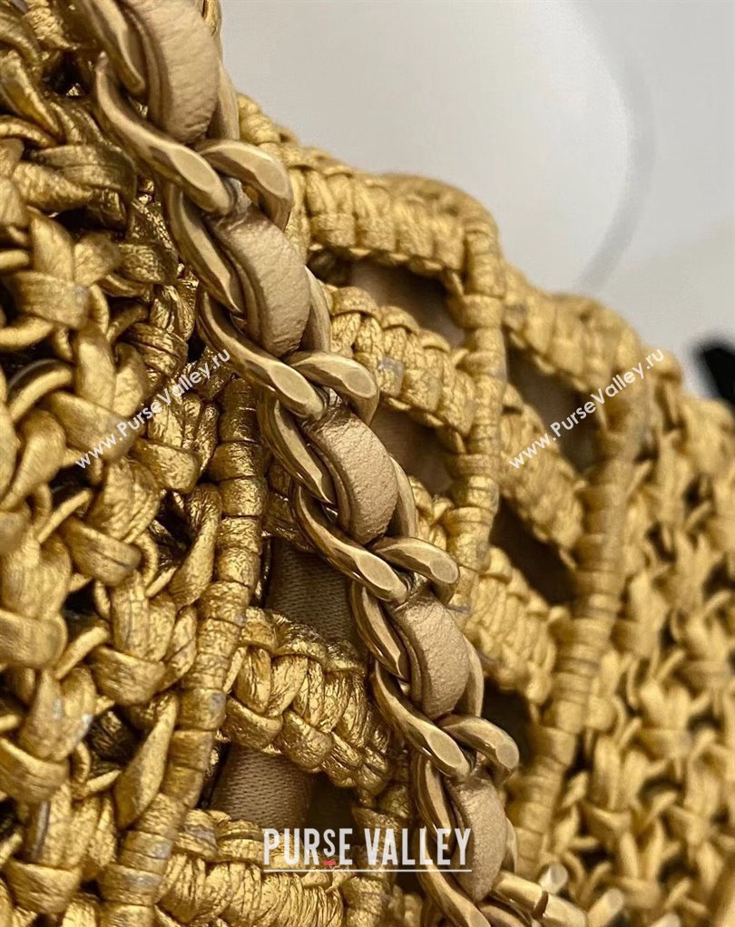 Chanel metallic calfskin macrame CHANEL 22 Mini Handbag AS3980 Gold 2023 (jiyuan-23111604)