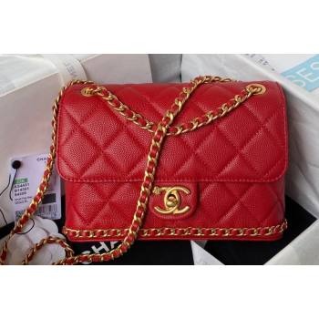 Chanel Grained Calfskin & Gold-Tone Metal Chain Flap Bag AS4431 Red 2023 (jiyuan-23111708)