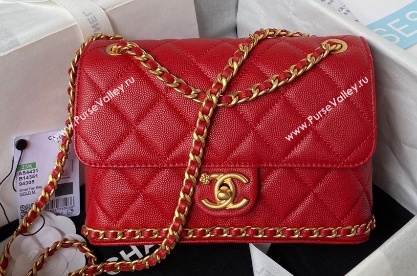 Chanel Grained Calfskin & Gold-Tone Metal Chain Flap Bag AS4431 Red 2023 (jiyuan-23111708)