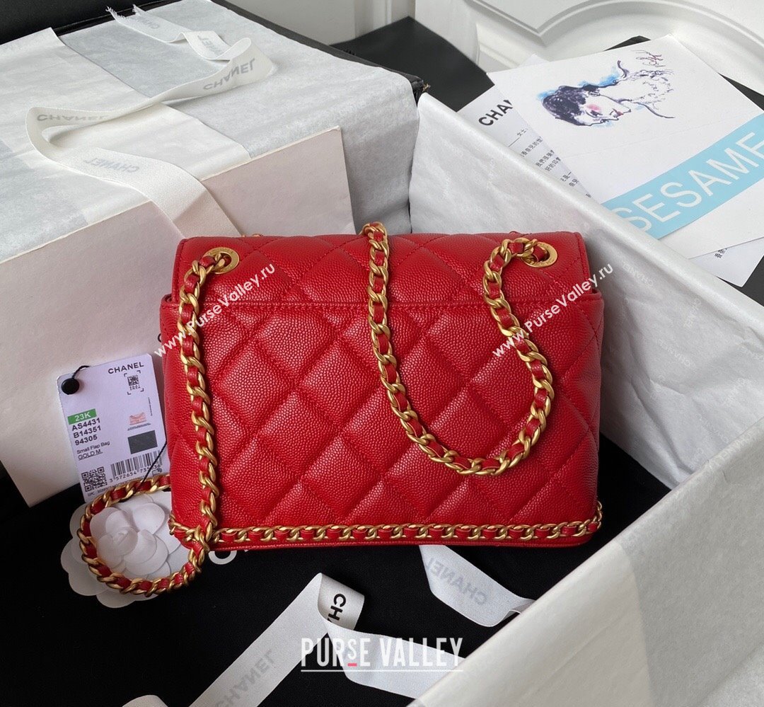 Chanel Grained Calfskin & Gold-Tone Metal Chain Flap Bag AS4431 Red 2023 (jiyuan-23111708)