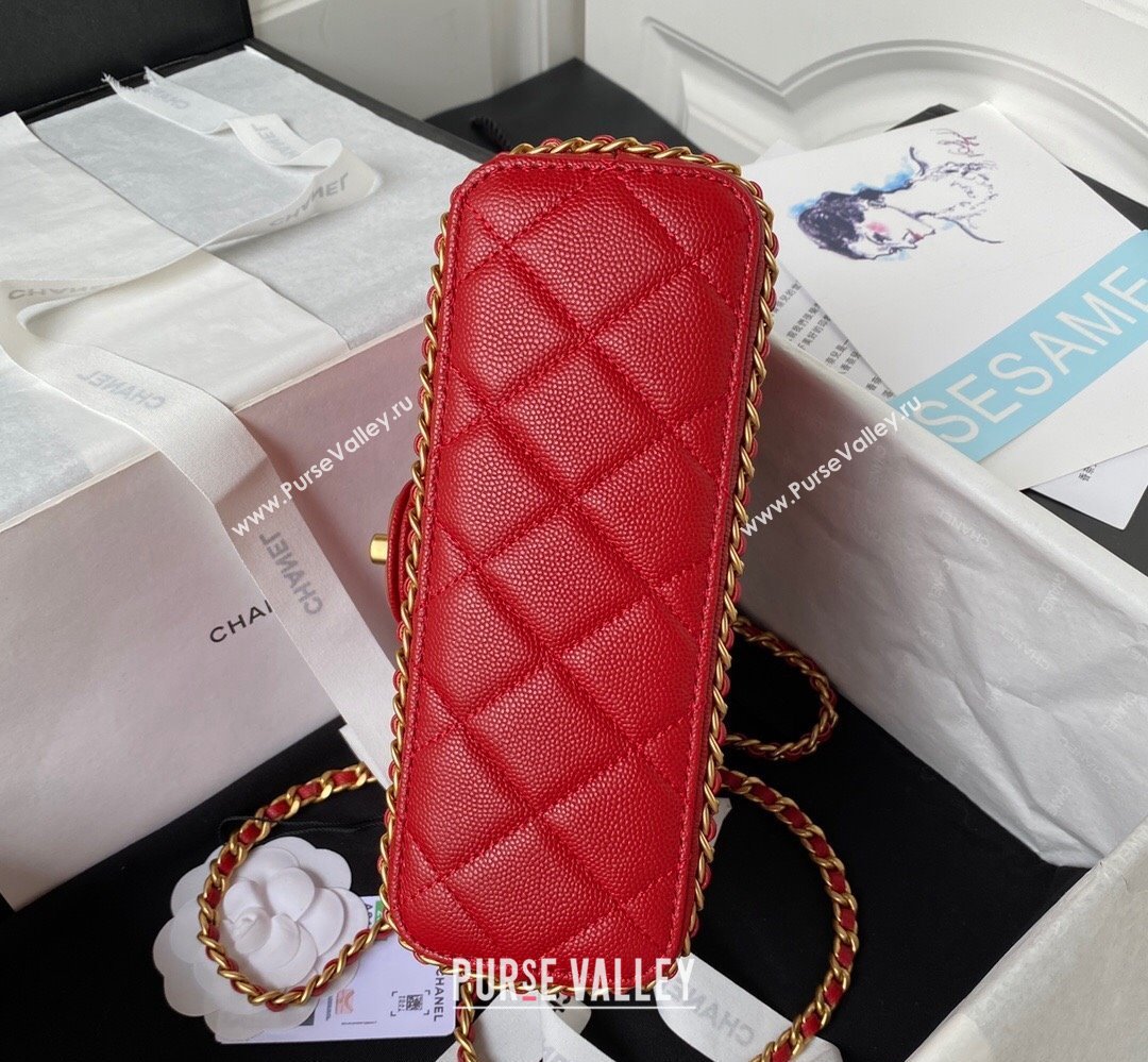 Chanel Grained Calfskin & Gold-Tone Metal Chain Flap Bag AS4431 Red 2023 (jiyuan-23111708)