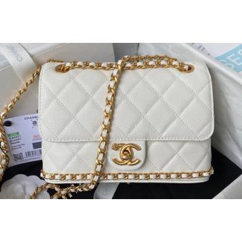 Chanel Grained Calfskin & Gold-Tone Metal Chain Flap Bag AS4431 White 2023 (jiyuan-23111707)