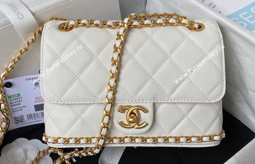 Chanel Grained Calfskin & Gold-Tone Metal Chain Flap Bag AS4431 White 2023 (jiyuan-23111707)