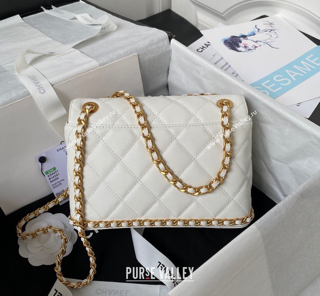 Chanel Grained Calfskin & Gold-Tone Metal Chain Flap Bag AS4431 White 2023 (jiyuan-23111707)