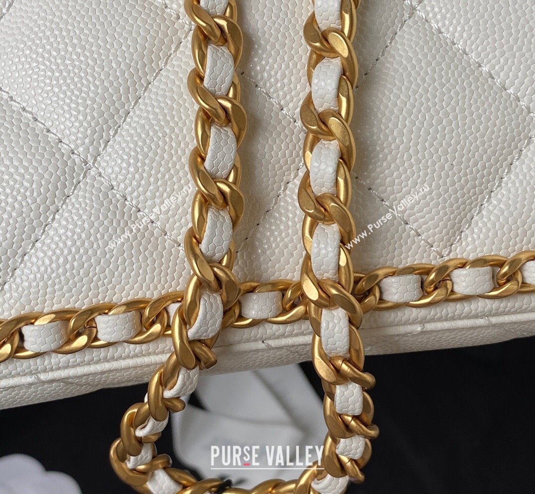 Chanel Grained Calfskin & Gold-Tone Metal Chain Flap Bag AS4431 White 2023 (jiyuan-23111707)