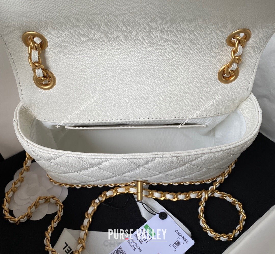 Chanel Grained Calfskin & Gold-Tone Metal Chain Flap Bag AS4431 White 2023 (jiyuan-23111707)