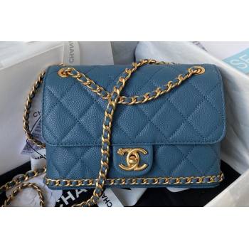 Chanel Grained Calfskin & Gold-Tone Metal Chain Flap Bag AS4431 Blue 2023 (jiyuan-23111710)