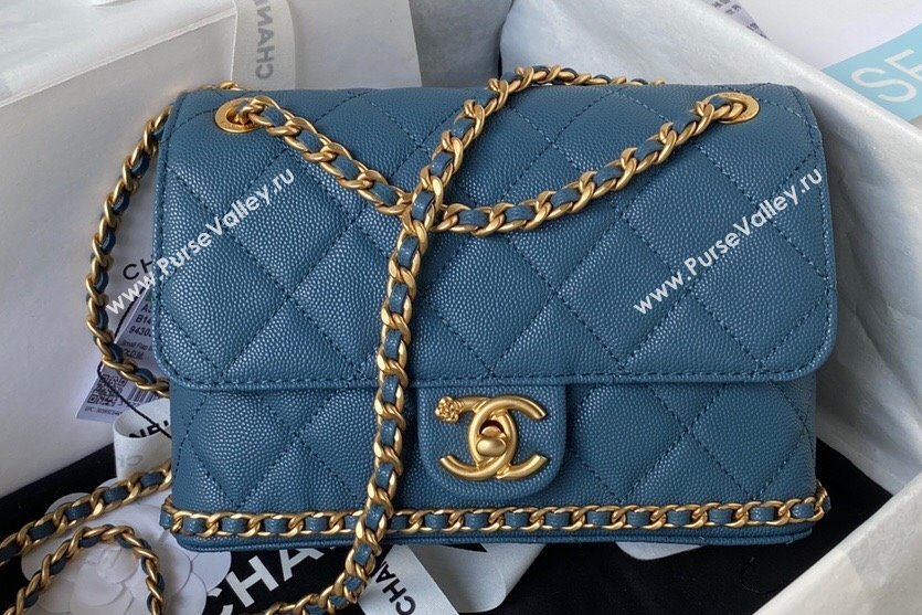 Chanel Grained Calfskin & Gold-Tone Metal Chain Flap Bag AS4431 Blue 2023 (jiyuan-23111710)