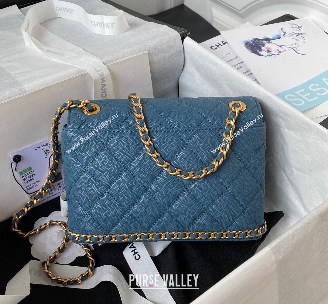 Chanel Grained Calfskin & Gold-Tone Metal Chain Flap Bag AS4431 Blue 2023 (jiyuan-23111710)