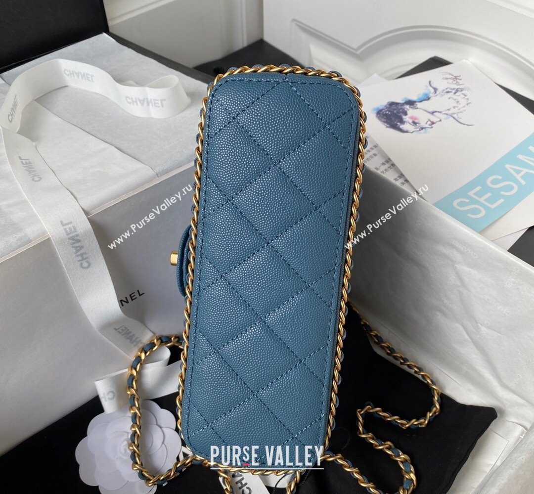 Chanel Grained Calfskin & Gold-Tone Metal Chain Flap Bag AS4431 Blue 2023 (jiyuan-23111710)