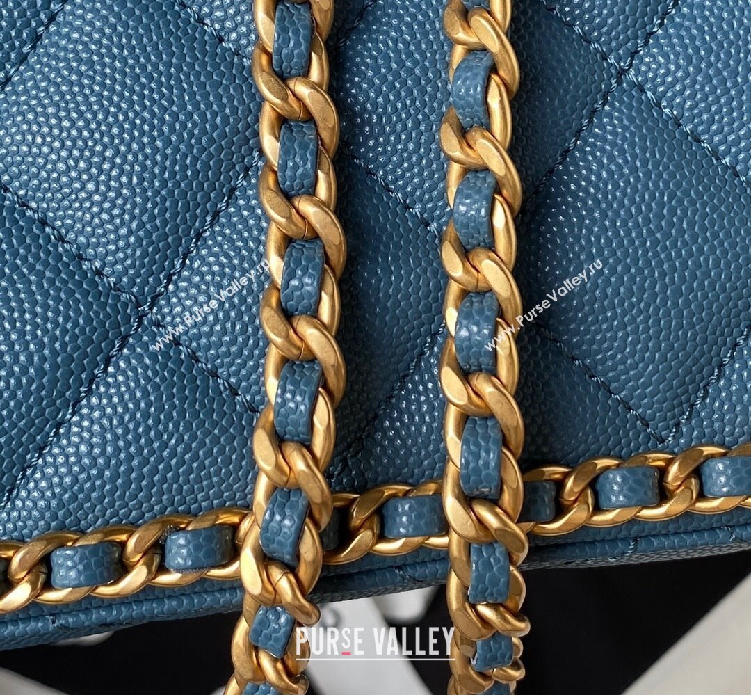 Chanel Grained Calfskin & Gold-Tone Metal Chain Flap Bag AS4431 Blue 2023 (jiyuan-23111710)