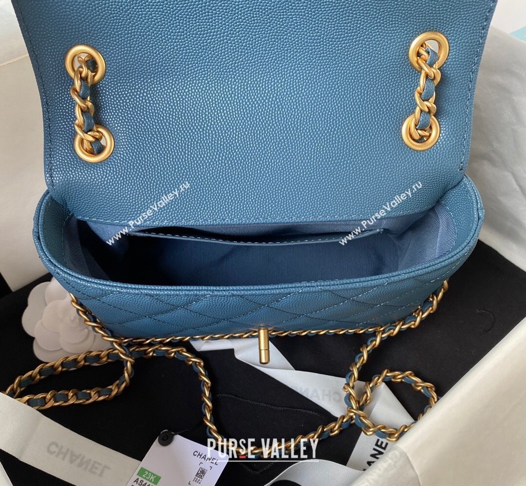 Chanel Grained Calfskin & Gold-Tone Metal Chain Flap Bag AS4431 Blue 2023 (jiyuan-23111710)