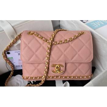 Chanel Grained Calfskin & Gold-Tone Metal Chain Flap Bag AS4431 Pink 2023 (jiyuan-23111709)