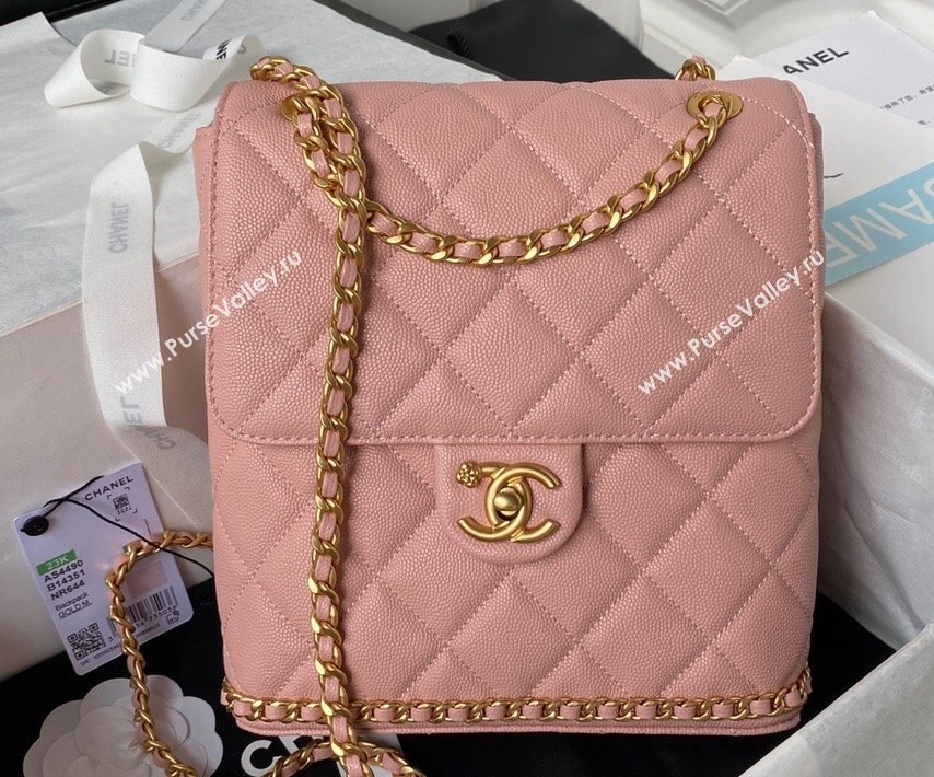 Chanel Grained Calfskin & Gold-Tone Metal Chain Backpack Bag AS4490 Pink 2023 (jiyuan-23111632)