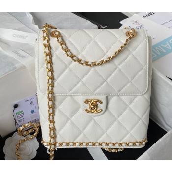 Chanel Grained Calfskin & Gold-Tone Metal Chain Backpack Bag AS4490 White 2023 (jiyuan-23111629)