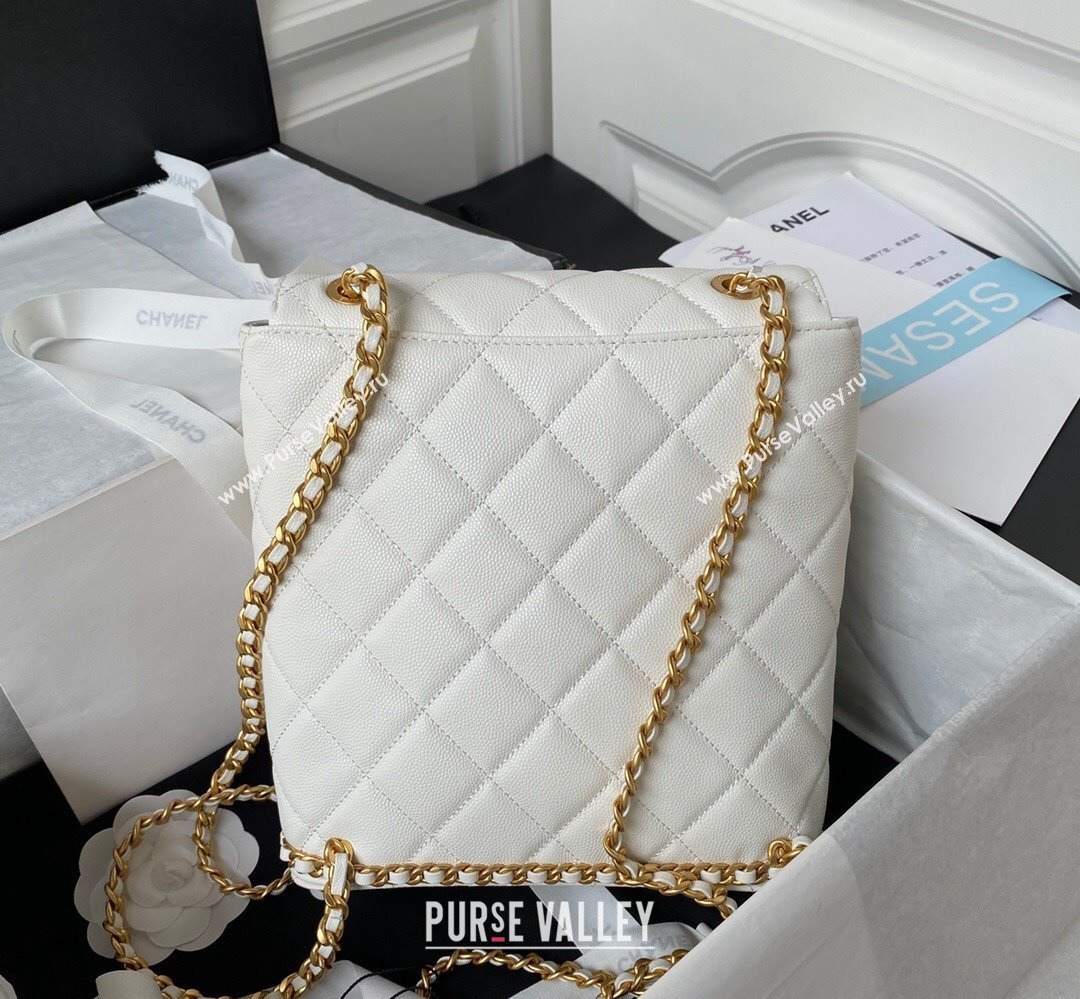 Chanel Grained Calfskin & Gold-Tone Metal Chain Backpack Bag AS4490 White 2023 (jiyuan-23111629)