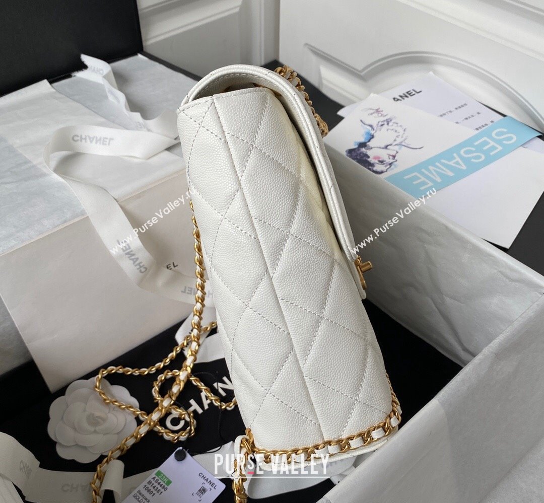 Chanel Grained Calfskin & Gold-Tone Metal Chain Backpack Bag AS4490 White 2023 (jiyuan-23111629)