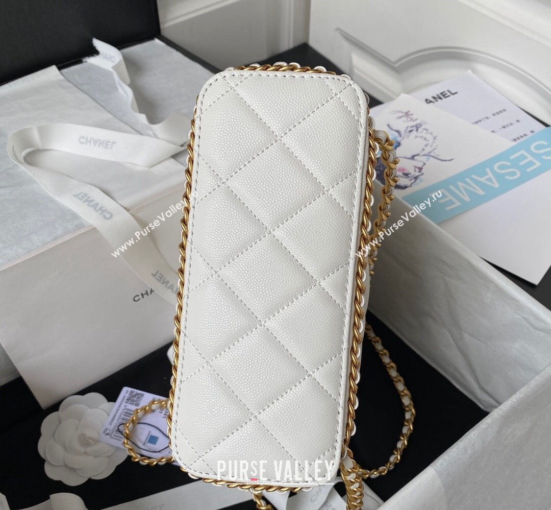 Chanel Grained Calfskin & Gold-Tone Metal Chain Backpack Bag AS4490 White 2023 (jiyuan-23111629)
