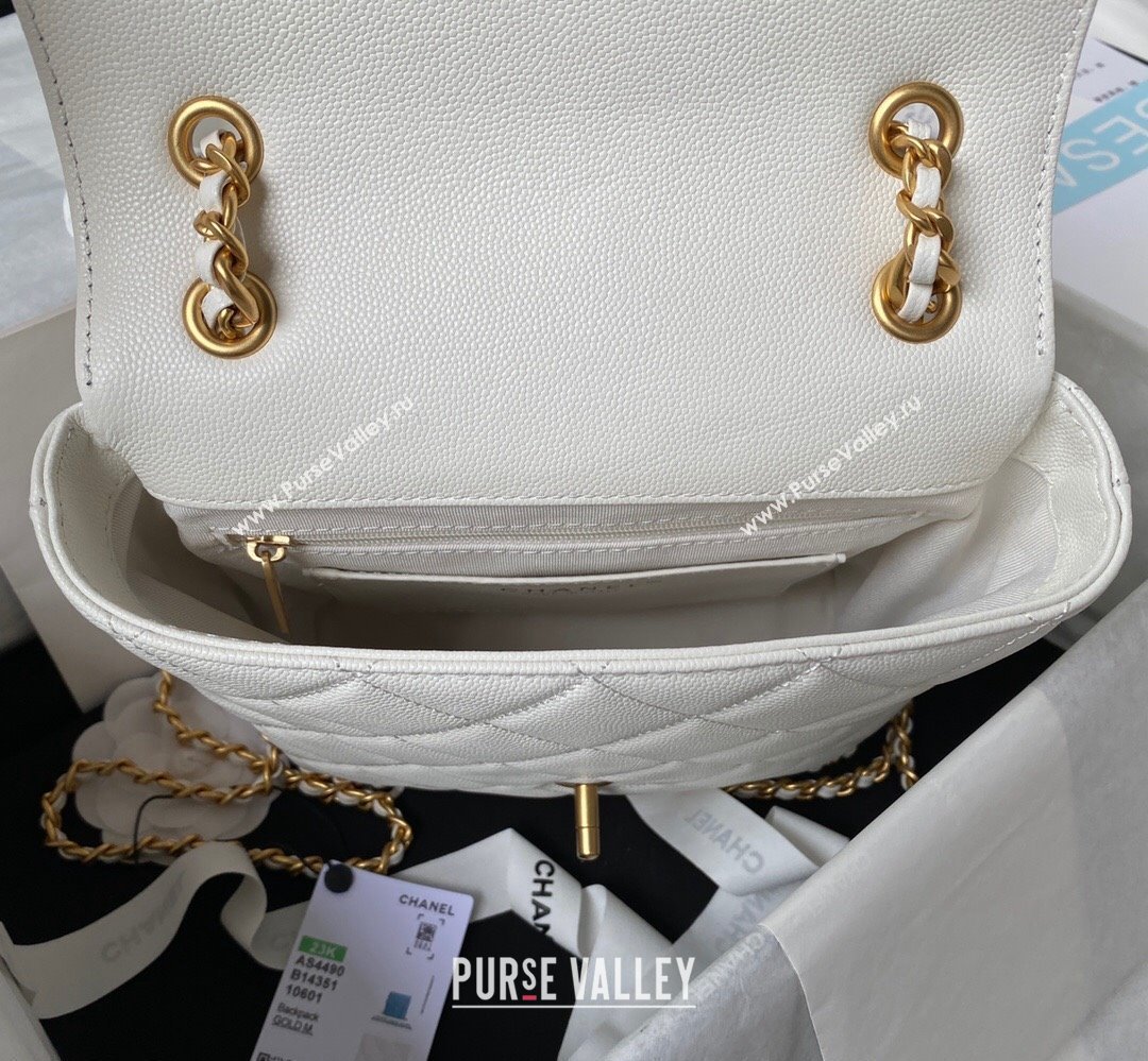 Chanel Grained Calfskin & Gold-Tone Metal Chain Backpack Bag AS4490 White 2023 (jiyuan-23111629)