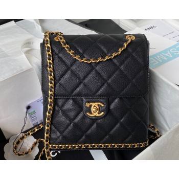 Chanel Grained Calfskin & Gold-Tone Metal Chain Backpack Bag AS4490 Black 2023 (jiyuan-23111628)