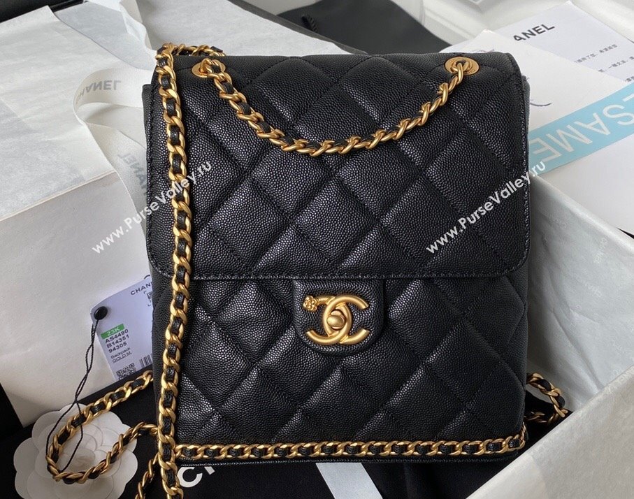 Chanel Grained Calfskin & Gold-Tone Metal Chain Backpack Bag AS4490 Black 2023 (jiyuan-23111628)