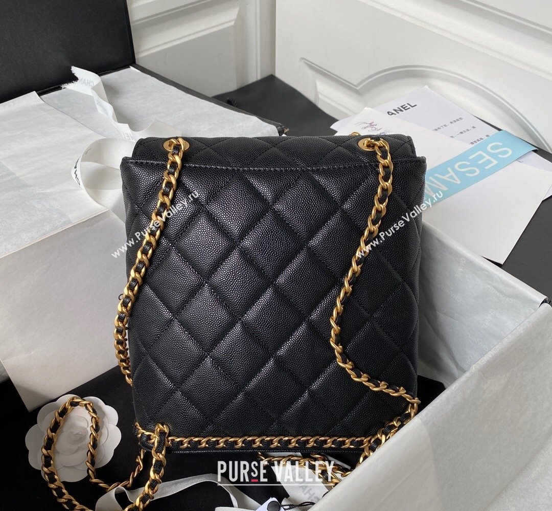 Chanel Grained Calfskin & Gold-Tone Metal Chain Backpack Bag AS4490 Black 2023 (jiyuan-23111628)