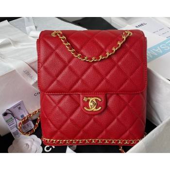 Chanel Grained Calfskin & Gold-Tone Metal Chain Backpack Bag AS4490 Red 2023 (jiyuan-23111631)