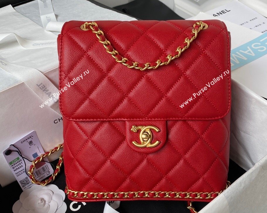 Chanel Grained Calfskin & Gold-Tone Metal Chain Backpack Bag AS4490 Red 2023 (jiyuan-23111631)