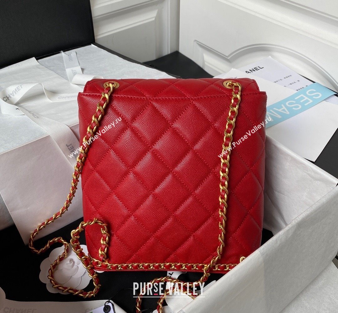 Chanel Grained Calfskin & Gold-Tone Metal Chain Backpack Bag AS4490 Red 2023 (jiyuan-23111631)