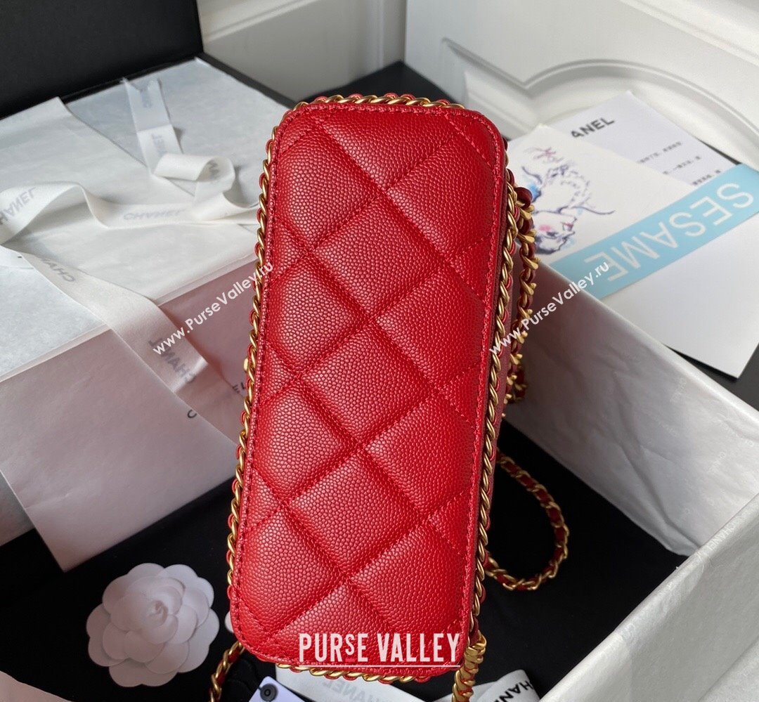 Chanel Grained Calfskin & Gold-Tone Metal Chain Backpack Bag AS4490 Red 2023 (jiyuan-23111631)