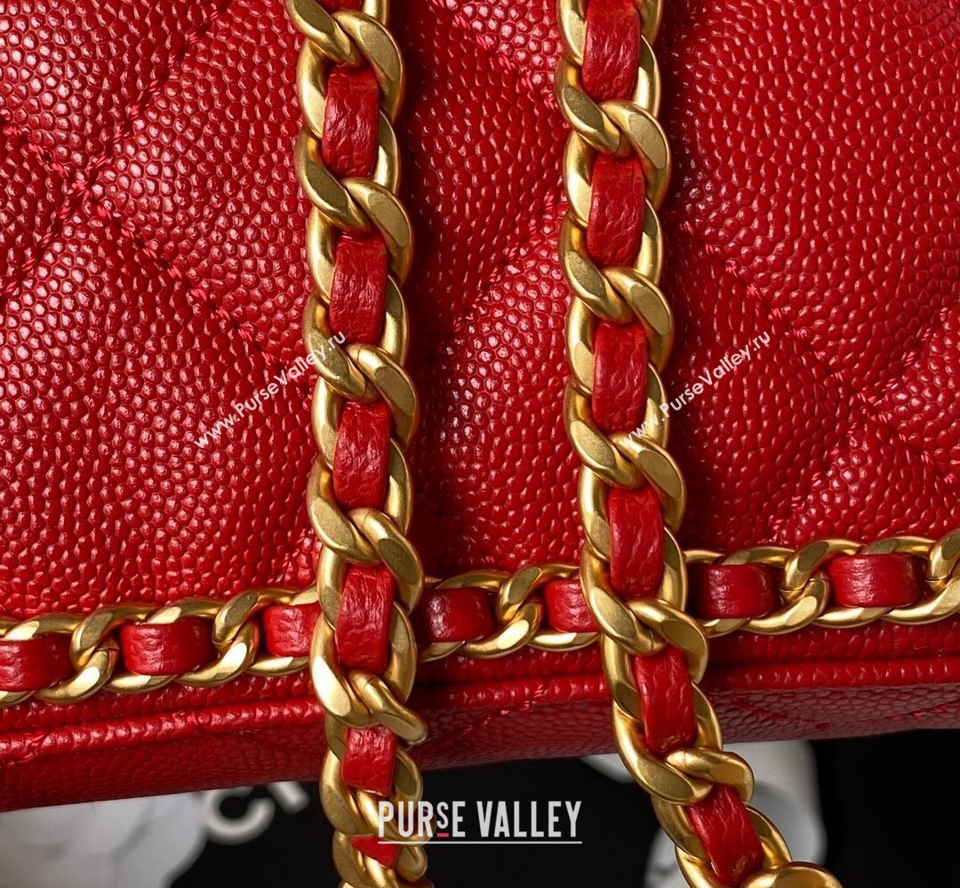 Chanel Grained Calfskin & Gold-Tone Metal Chain Backpack Bag AS4490 Red 2023 (jiyuan-23111631)
