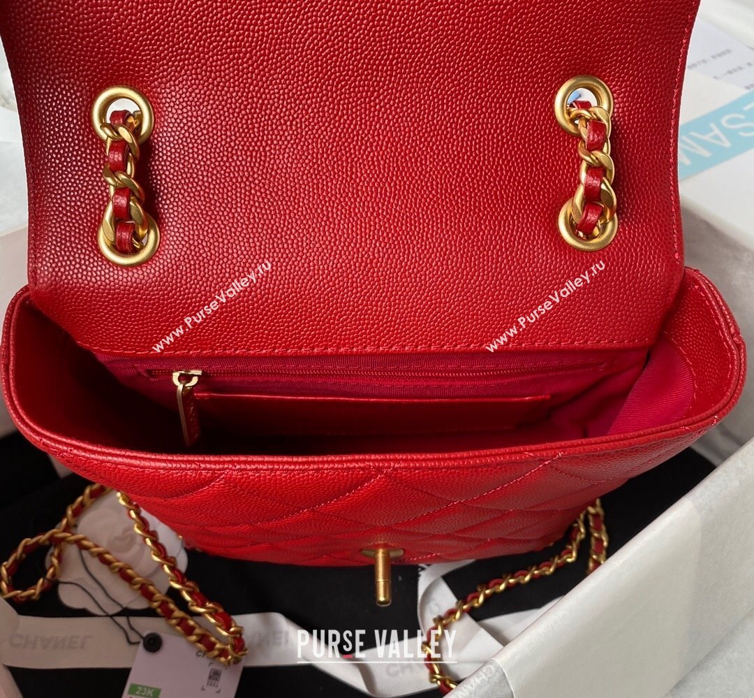 Chanel Grained Calfskin & Gold-Tone Metal Chain Backpack Bag AS4490 Red 2023 (jiyuan-23111631)