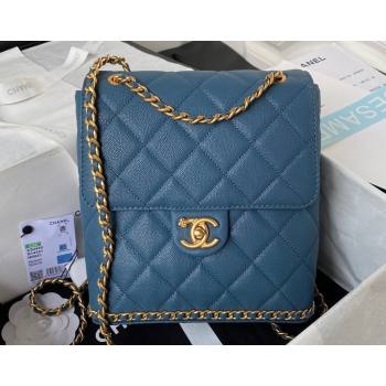 Chanel Grained Calfskin & Gold-Tone Metal Chain Backpack Bag AS4490 Blue 2023 (jiyuan-23111633)