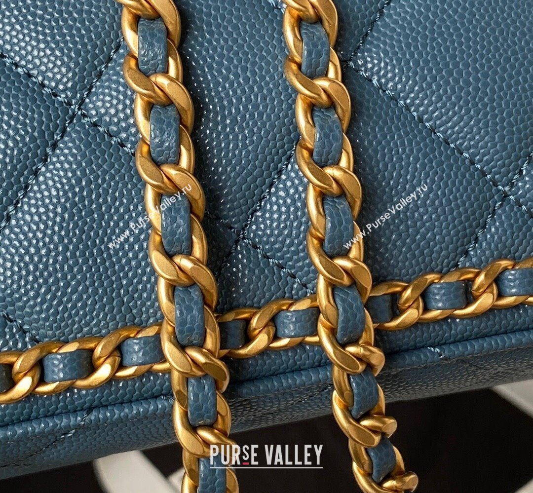 Chanel Grained Calfskin & Gold-Tone Metal Chain Backpack Bag AS4490 Blue 2023 (jiyuan-23111633)