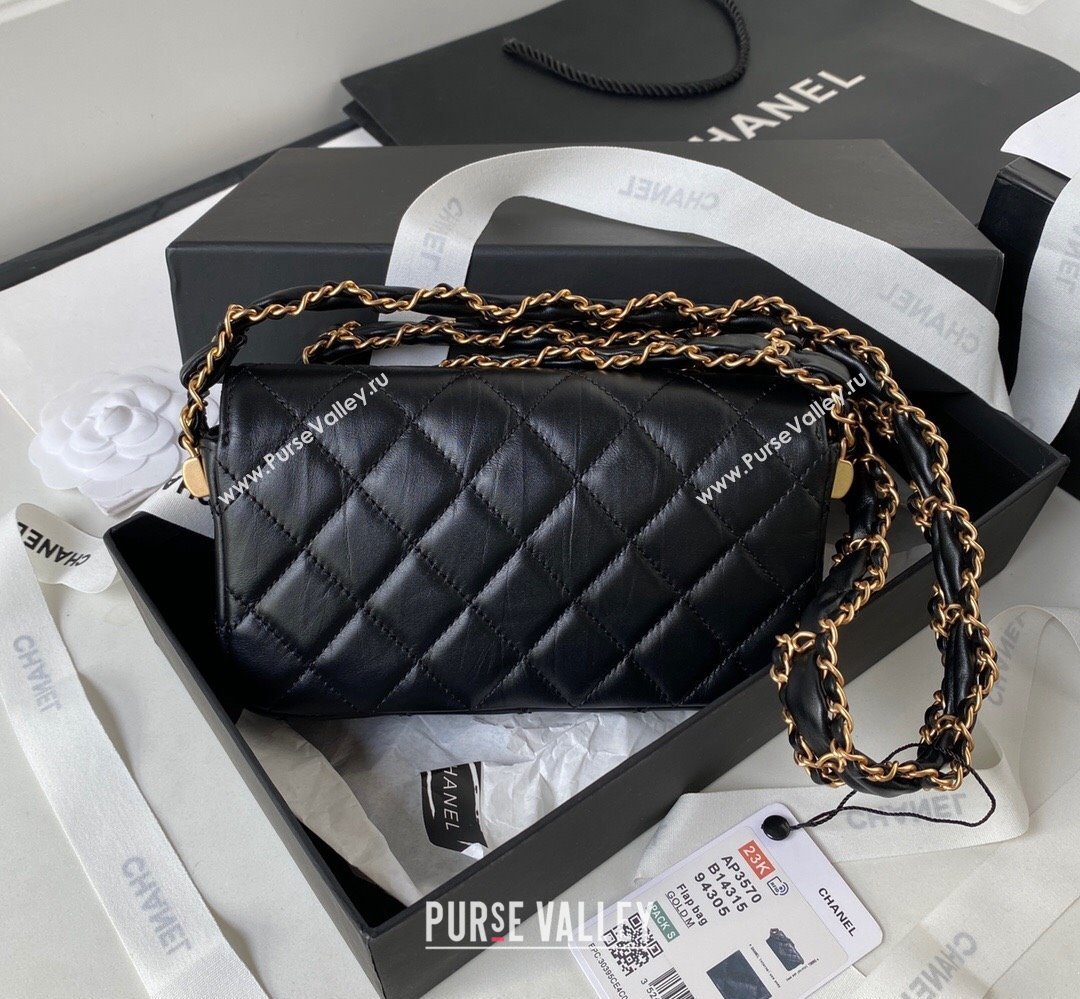 Chanel Crinkled Calfskin Clutch with Chain Bag AP3570 Black 2023 (jiyuan-23111719)