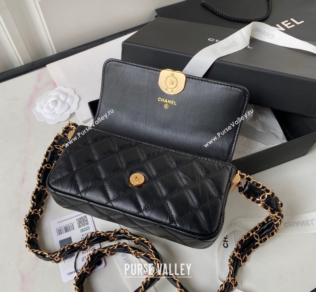 Chanel Crinkled Calfskin Clutch with Chain Bag AP3570 Black 2023 (jiyuan-23111719)