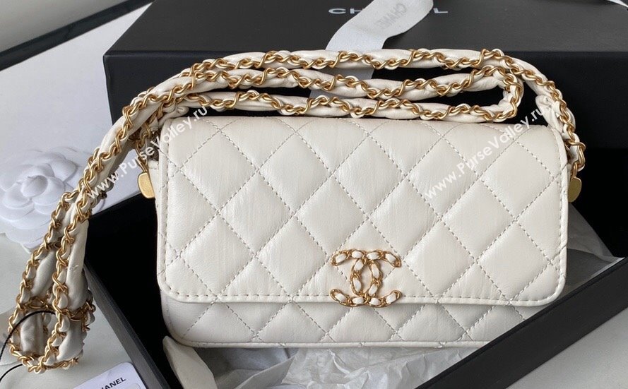 Chanel Crinkled Calfskin Clutch with Chain Bag AP3570 White 2023 (jiyuan-23111720)