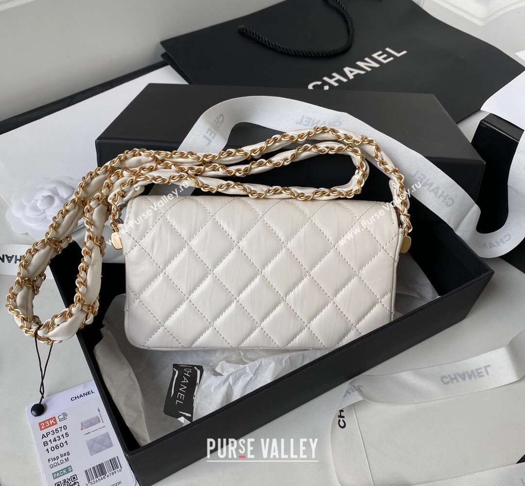 Chanel Crinkled Calfskin Clutch with Chain Bag AP3570 White 2023 (jiyuan-23111720)