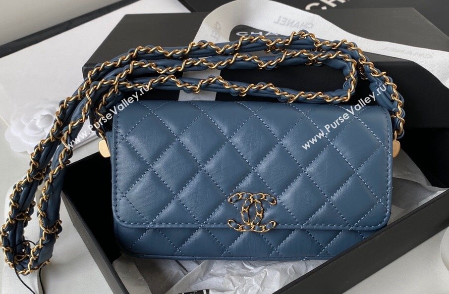 Chanel Crinkled Calfskin Clutch with Chain Bag AP3570 Blue 2023 (jiyuan-23111721)