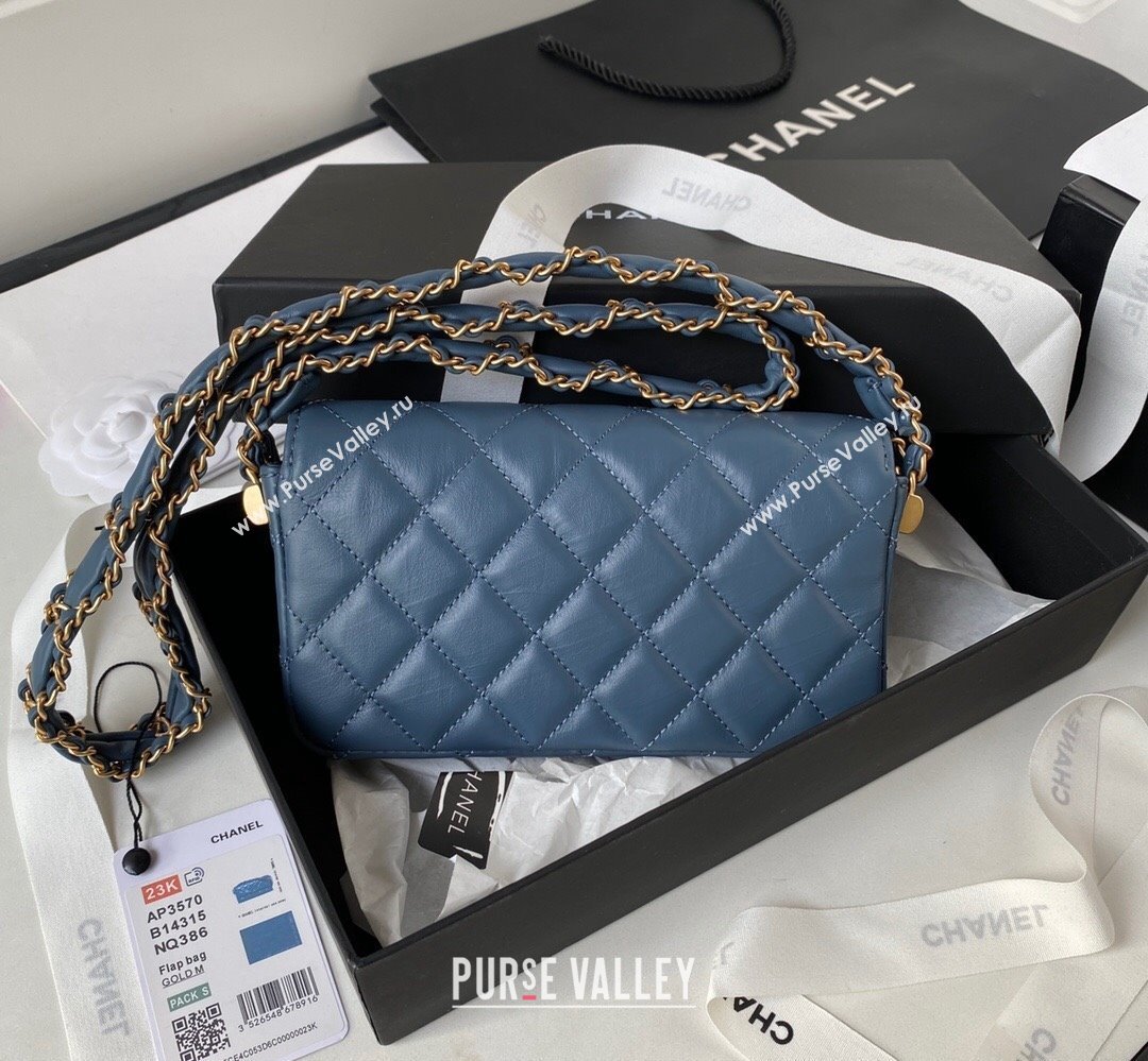 Chanel Crinkled Calfskin Clutch with Chain Bag AP3570 Blue 2023 (jiyuan-23111721)