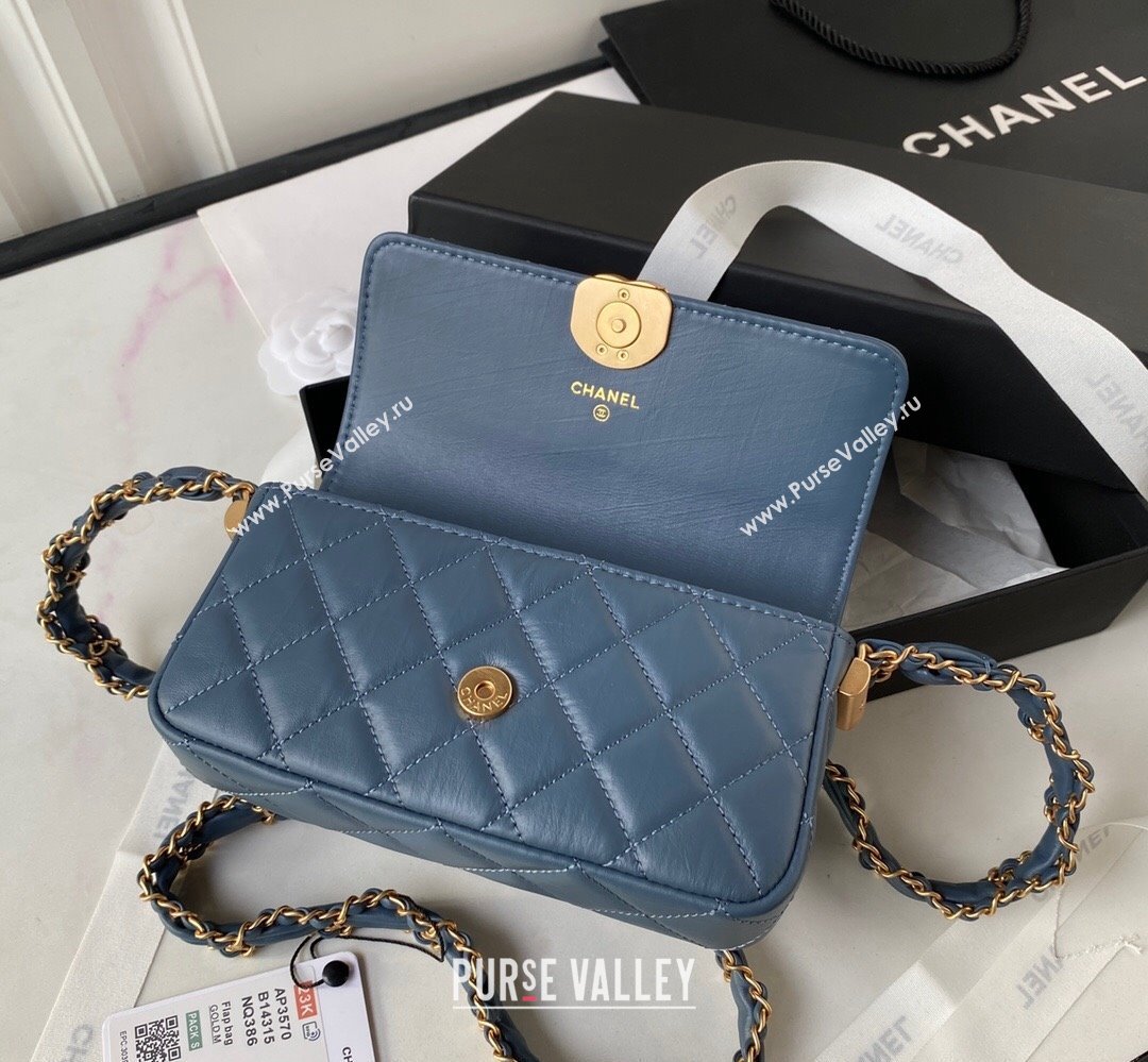 Chanel Crinkled Calfskin Clutch with Chain Bag AP3570 Blue 2023 (jiyuan-23111721)
