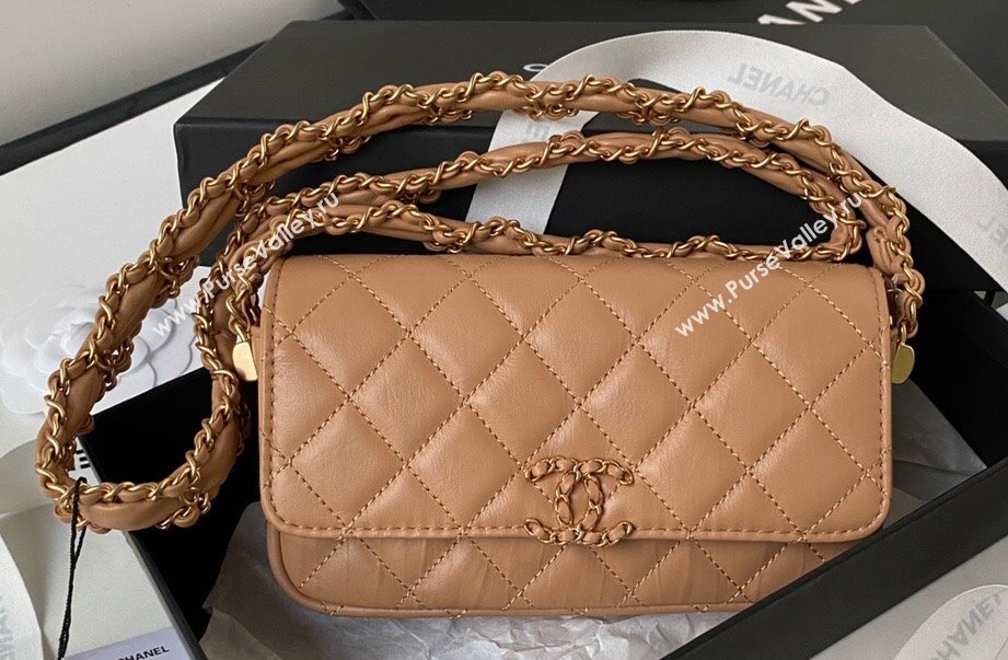 Chanel Crinkled Calfskin Clutch with Chain Bag AP3570 Brown 2023 (jiyuan-23111722)