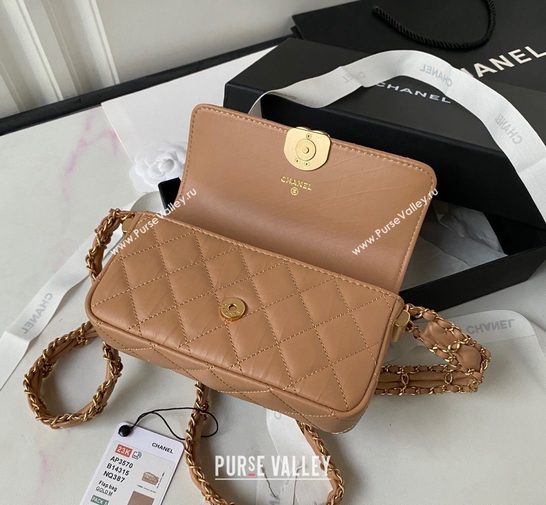 Chanel Crinkled Calfskin Clutch with Chain Bag AP3570 Brown 2023 (jiyuan-23111722)