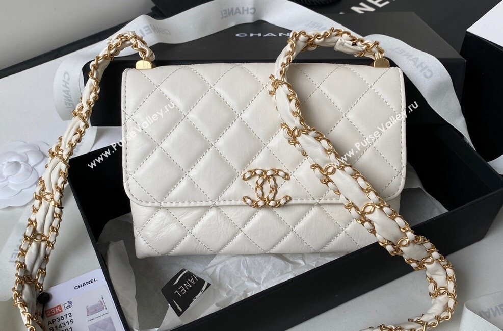 Chanel Crinkled Calfskin Mini Flap Bag AP3572 White 2023 (jiyuan-23111716)